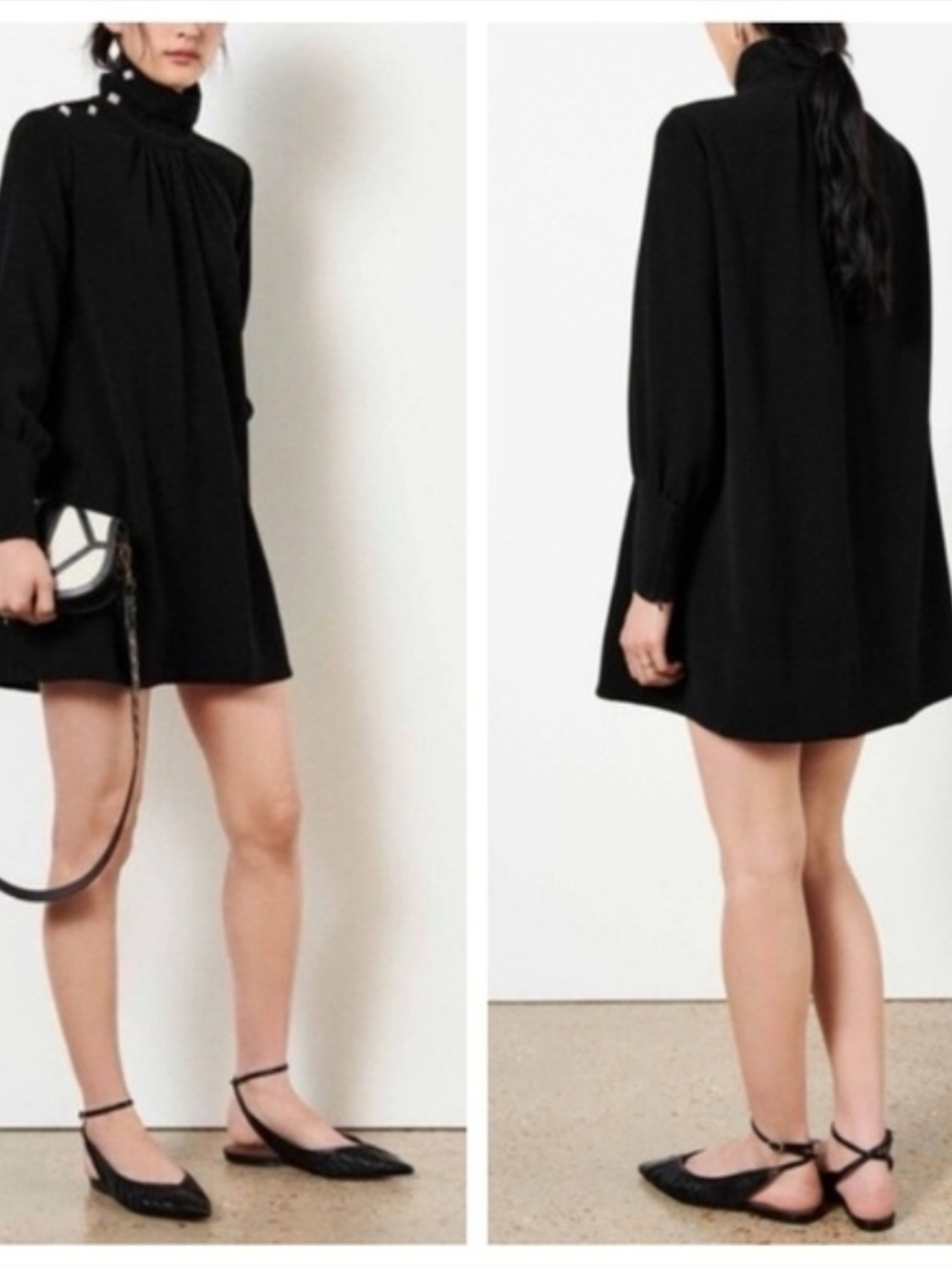 Ba&Sh Black Mock Neck Robe Palmy Mini Dress